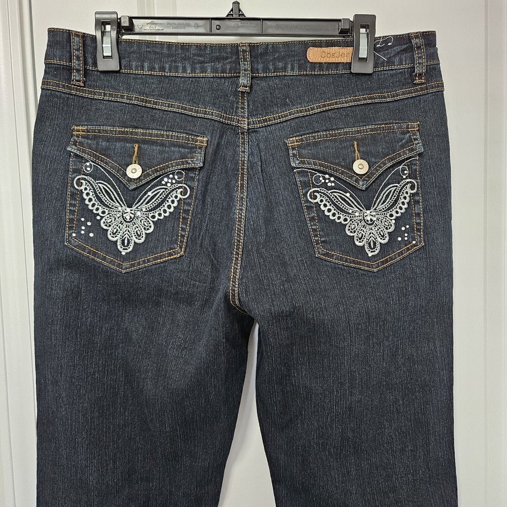 Cos Jeans Flare Jeans Women 12 Blue Butterfly Embroidered Beaded Dark Wash‎ Y2K